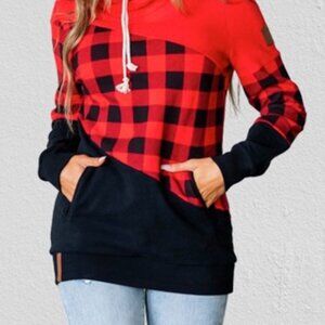 AMPERSAND AVE | Pullover Red Plaid Hoodie Women's Size XL